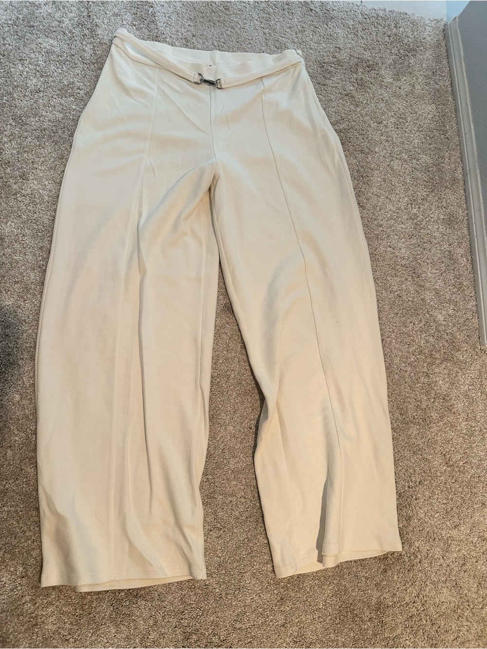 Zara Cream Wide-Leg Trousers with Front Seam